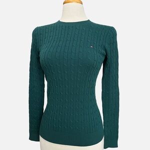 NWT Tommy Hilfiger Cable Knit Sweater Cypress Green 100% Cotton XS-S